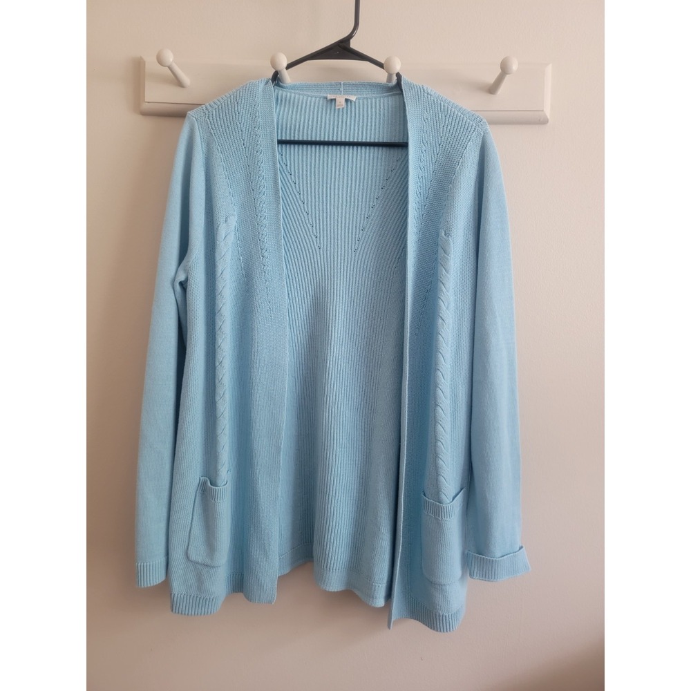 Talbots S Blue Cotton Cable Cardigan Grannycore Cottage Core Classic Open Front